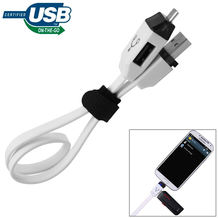 OTG USB 2.0 male to micro USB male + USB female cable, white, 30 cm