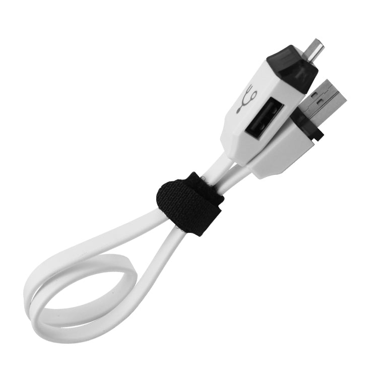 White OTG cable with micro USB male and USB female ports, 30 cm