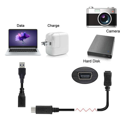 USB-C to Micro USB female adapter cable with visible ends