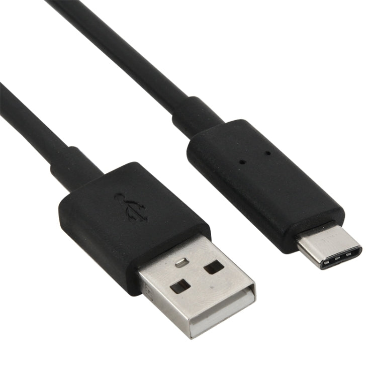 USB-A to USB Type-C cable with black connectors, showing both plug ends