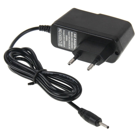 Black AC travel charger with DC barrel plug and attached power cable
