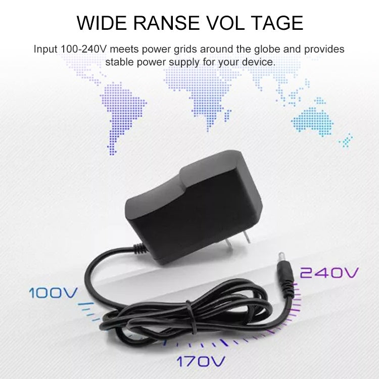Compact black AC charger with power cord and DC barrel plug