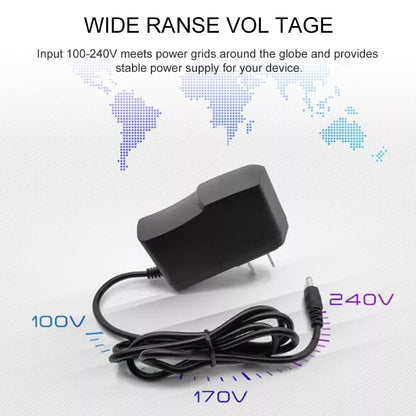 Compact black AC charger with power cord and DC barrel plug