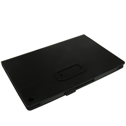 Black litchi-texture leather tablet case with rear strap and stand slot