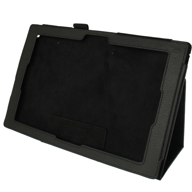 Black litchi-texture leather tablet case interior with fitted holder