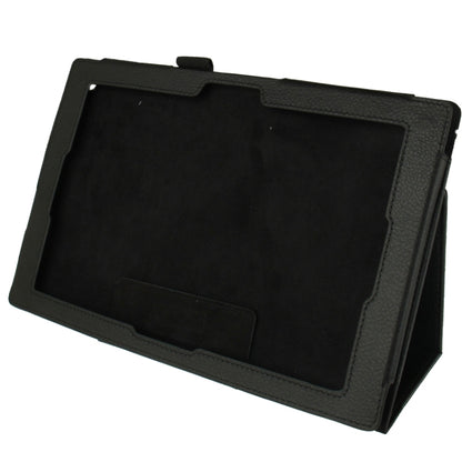 Black litchi-texture leather tablet case interior with fitted holder