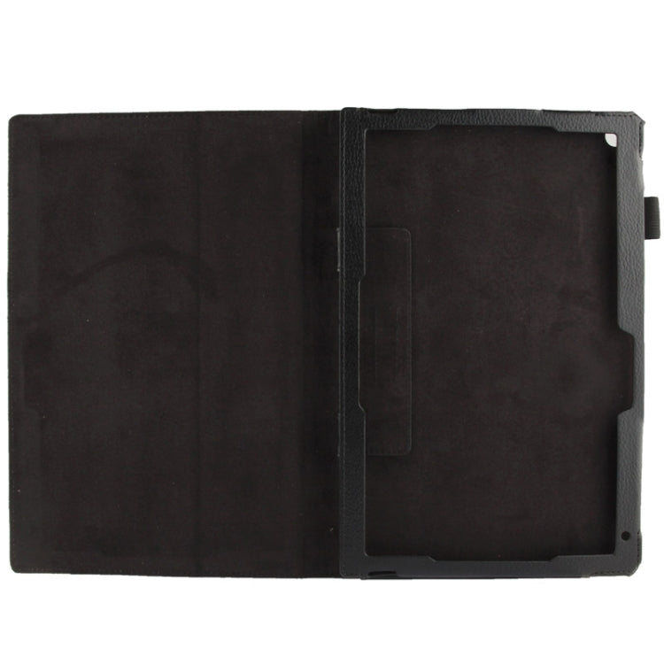 Black litchi-textured leather folio case with open interior pocket for tablet