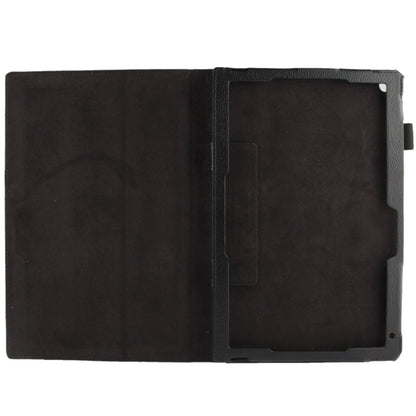 Black litchi-textured leather folio case with open interior pocket for tablet