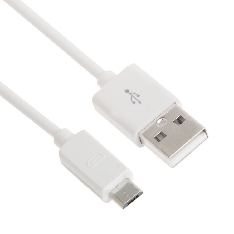 White micro USB cable with USB-A plug, angled close-up