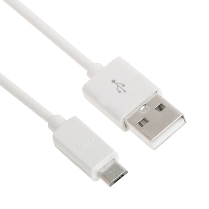 White micro USB cable with USB-A plug, angled close-up