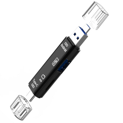 3-in-1 TF card reader OTG adapter with USB-A and Micro-USB plugs, black