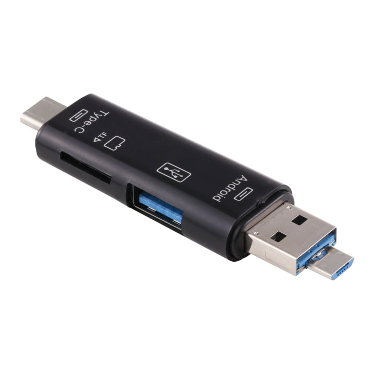 3-in-1 OTG adapter with USB-A port and blue USB connector, black