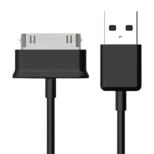 Black USB charging cable with USB-A plug and rectangular device connector