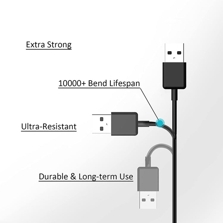 Black USB charging cable with durable connectors