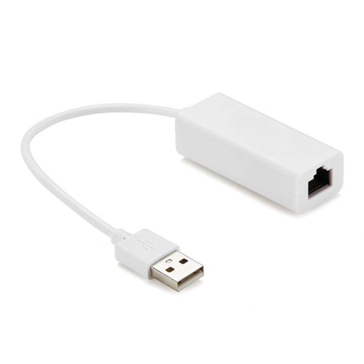 White USB to Ethernet adapter with RJ45 housing and USB connector cable