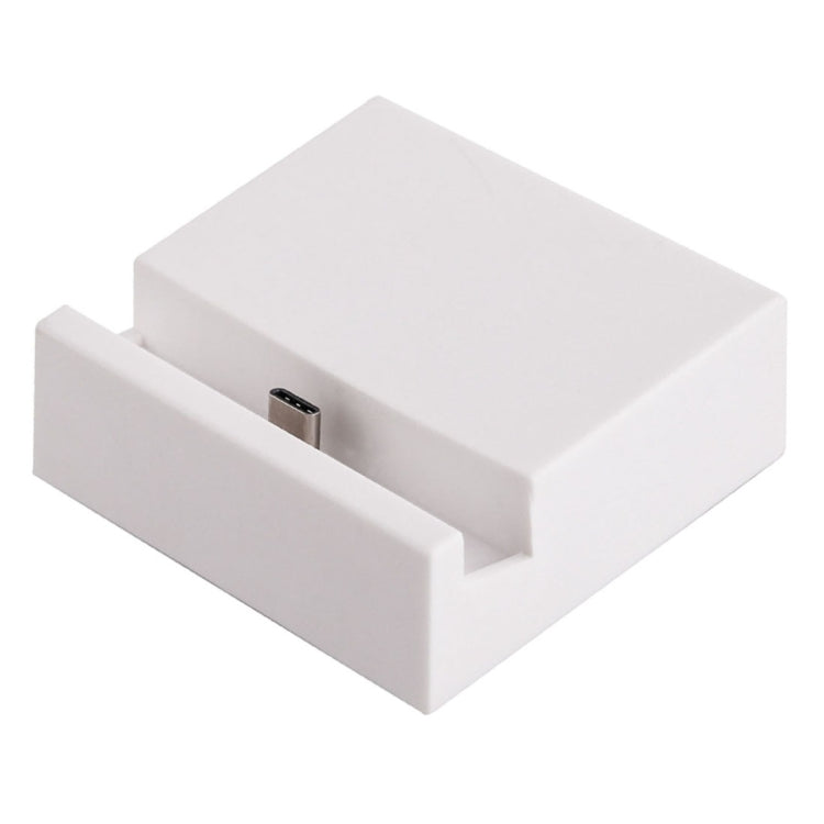 White USB-C dock stand with front charging port opening