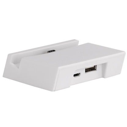 White USB-C dock stand showing two ports on the side