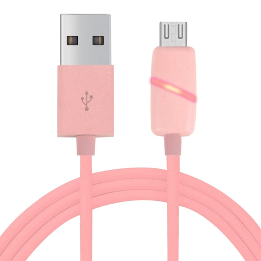 Pink USB-A to USB-C charging cable with coiled section and arrow-style charging icon