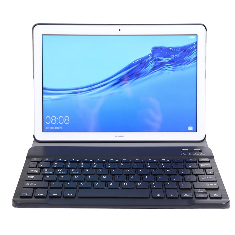 Black Bluetooth keyboard tablet case with tablet screen and open viewing stand