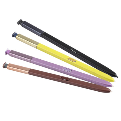 Portable stylus pens, slim no-Bluetooth design, shown in purple, yellow, and black.