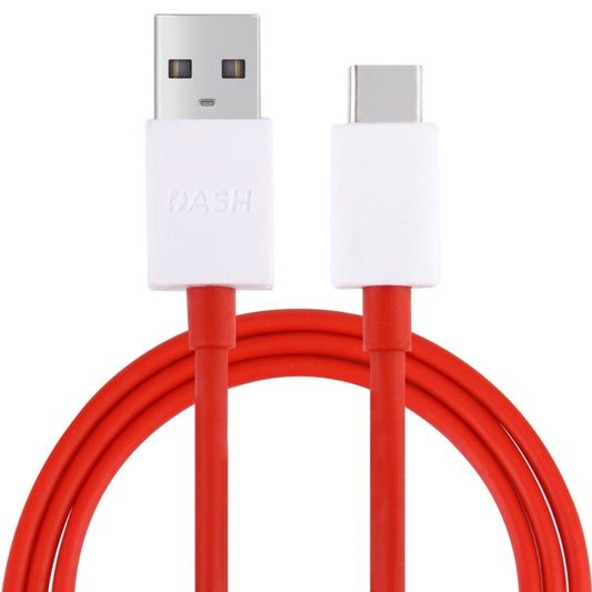 Red USB-A to Type-C data charging cable with white connectors and metal tips