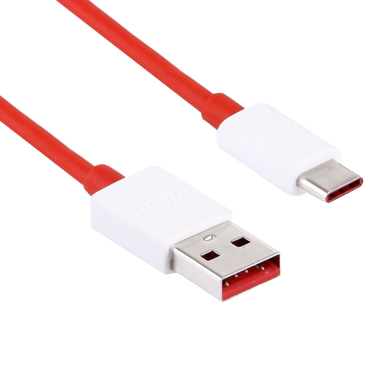 USB-A to Type-C charging cable showing white connectors and red cable strain relief