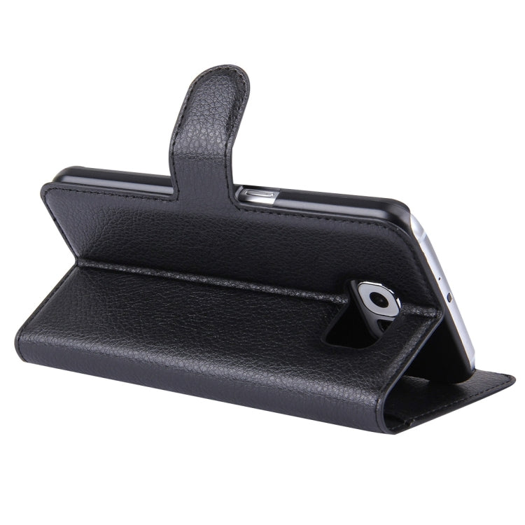 Black litchi-texture flip leather phone case for Galaxy S6 with viewing stand