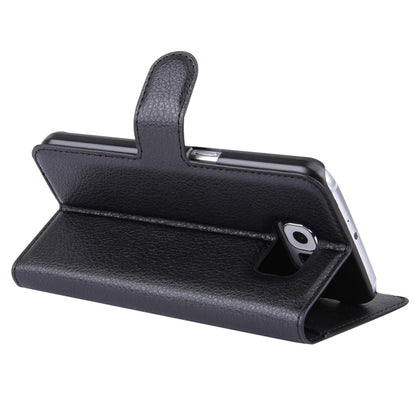 Black litchi-texture flip leather phone case for Galaxy S6 with viewing stand