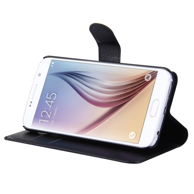 Black litchi-texture leather case with stand for Galaxy S6 in landscape view