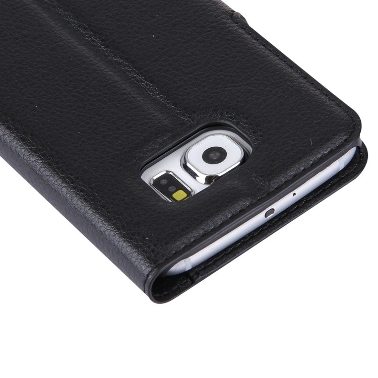 Black litchi-texture leather Galaxy S6 case corner detail with camera cutout