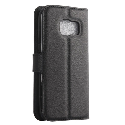 Black leather flip case with textured finish, side strap, and front camera cutout