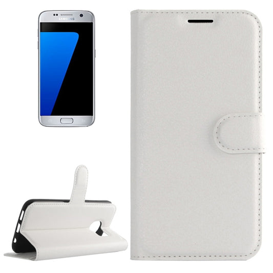 White horizontal flip leather case for Galaxy S7 with stand and cutout opening