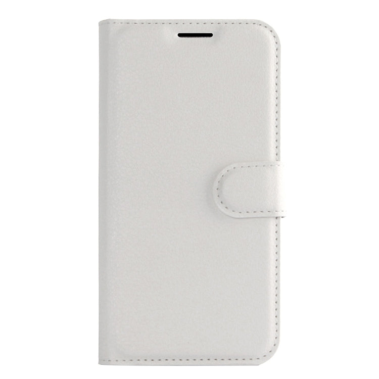 White flip leather phone wallet case with front cover and stitched edges