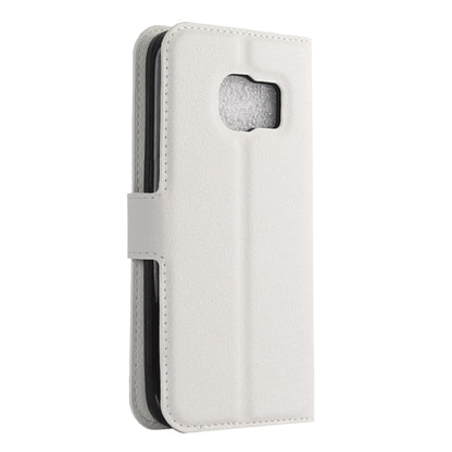 White horizontal flip leather case with card slot and top camera cutout