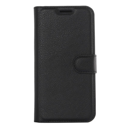 Black textured leather flip phone case with side button cutout and clasp