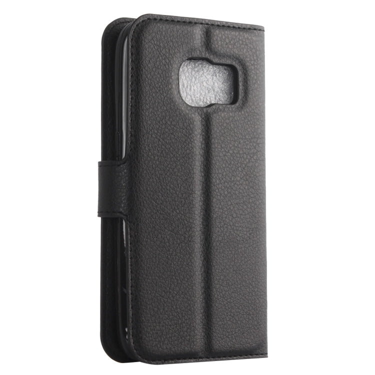 Black textured leather flip phone case with magnetic closure and viewing slot