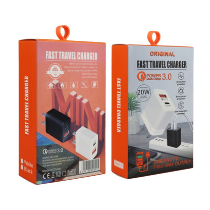 Fast travel charger retail boxes for QC 3.0 and PD 20W, US plug