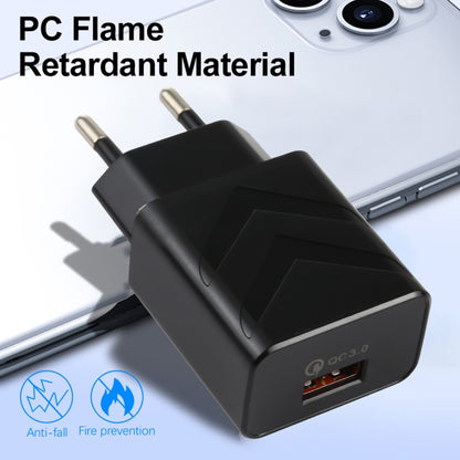 Black EU USB fast charger with orange QC3.0 port and dual metal pins