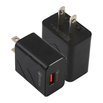 Black USB travel charger adapter with QC 3.0 and US plug, single port