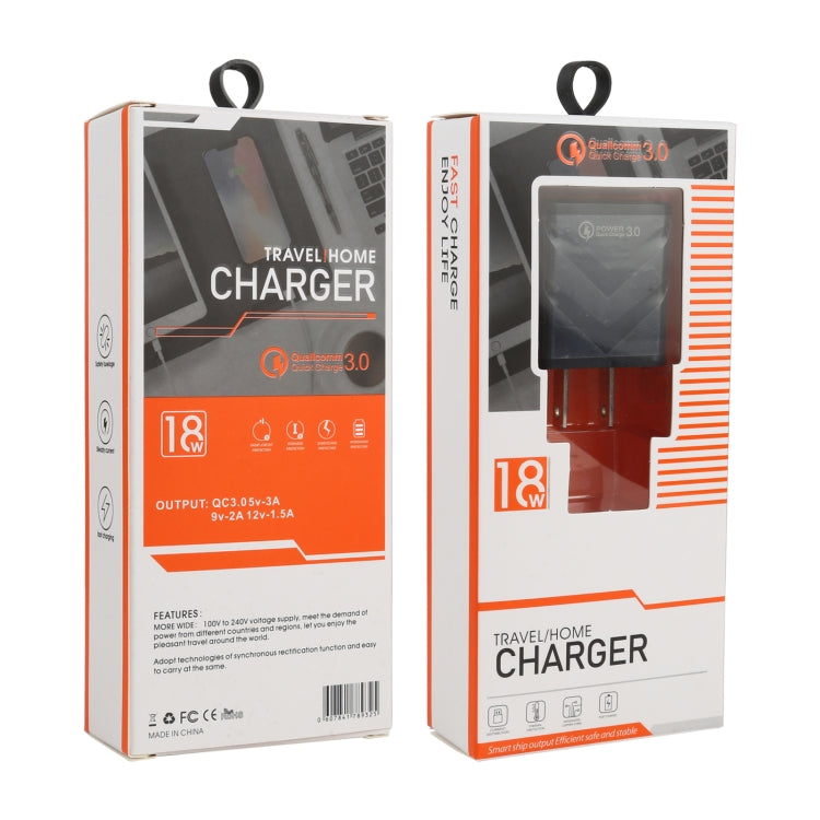 18W QC 3.0 travel home charger retail package box with US plug