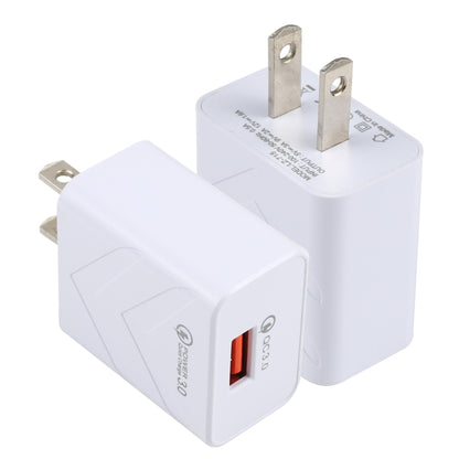 White USB travel charger adapter with QC 3.0 and US plug, single port