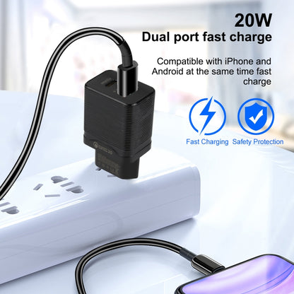 Black dual-port fast charging EU plug travel charger with two prongs