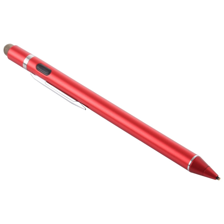 Red rechargeable capacitive touch stylus pen with rubber tip and side button