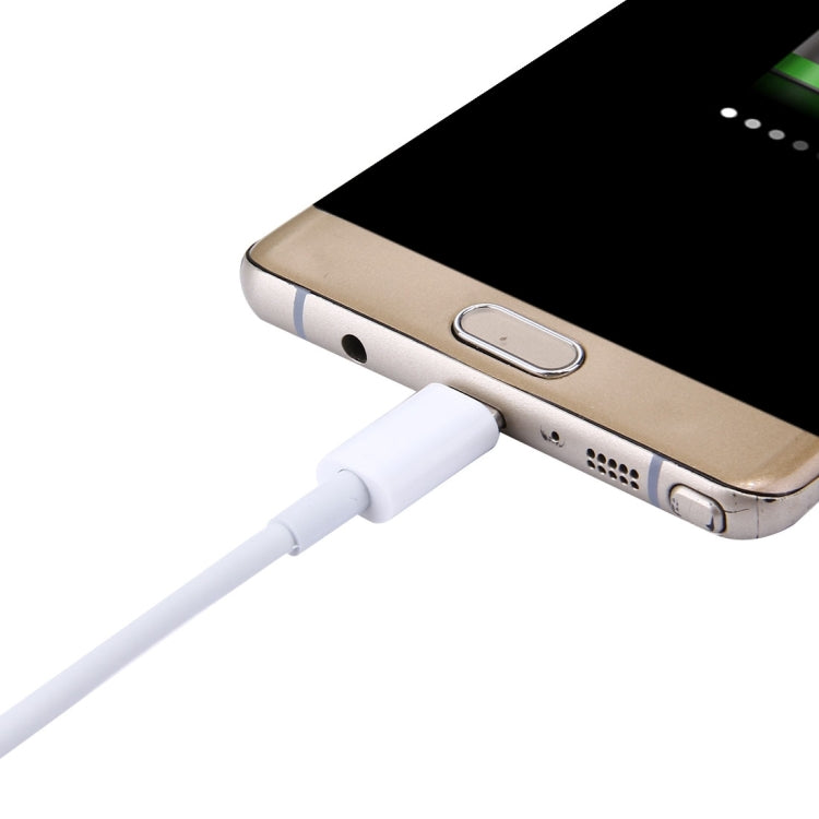 USB-C connector cable plugged into a phone with white cable housing