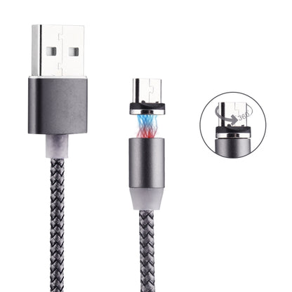 Micro USB magnetic charging cable, USB-A and Micro USB, nylon braided, grey, LED.