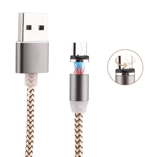 Micro USB magnetic charging cable, nylon braided, USB-A to Micro USB ends, grey.