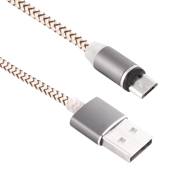 Nylon braided Micro USB magnetic cable, USB-A and Micro USB plugs, grey.