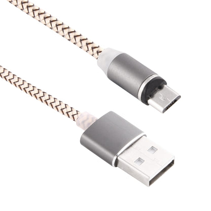 Nylon braided Micro USB magnetic cable, USB-A and Micro USB plugs, grey.
