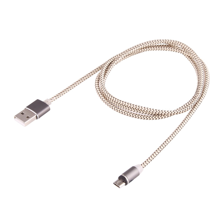 Micro USB magnetic charging cable, nylon braided, USB-A to Micro USB, gold.