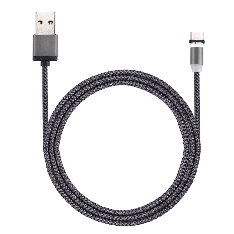 Braided charging cable with USB-A and USB-C ends, grey housings and blue connector ring
